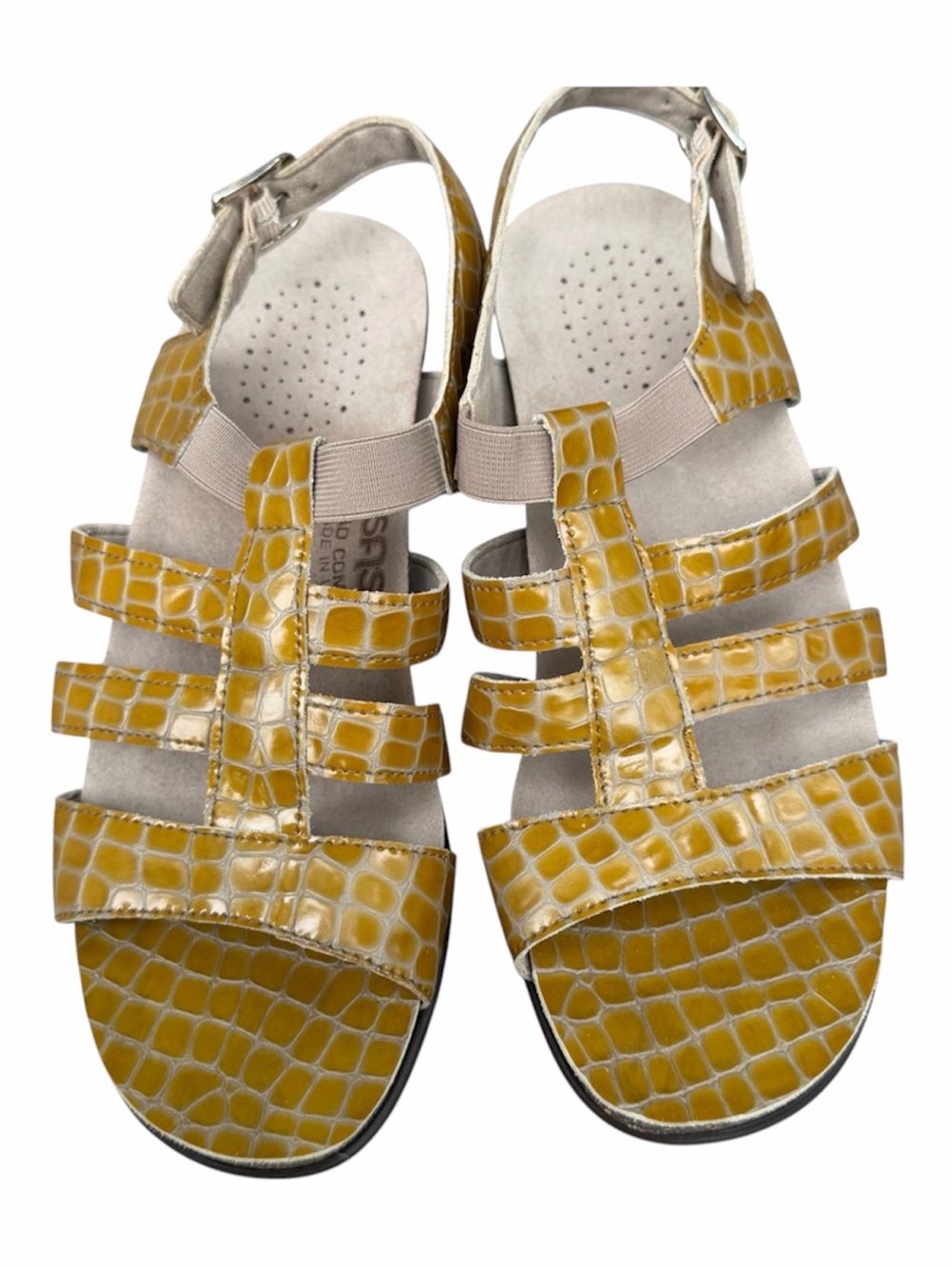 SAS Yellow Croc Embossed Comfort Sandals 6.5W